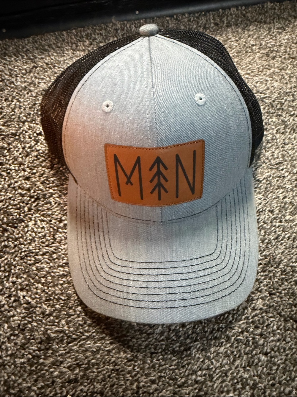 Embroidered Tree Patch Trucker Hat - Gray and Black